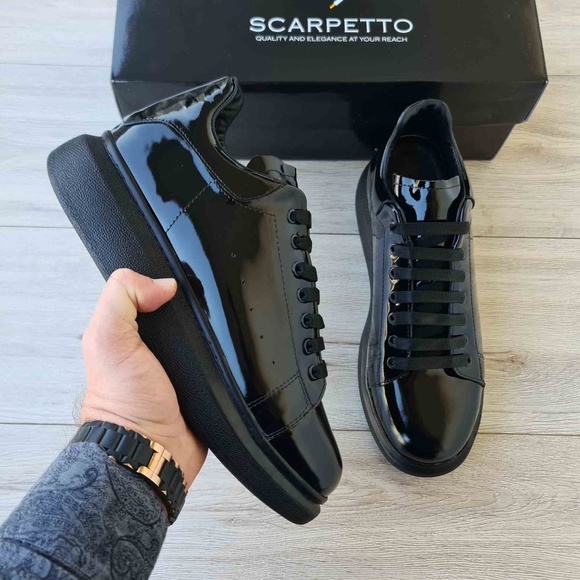 Platform Sole Black Patent Leather Sneakers - Picture 2 of 5